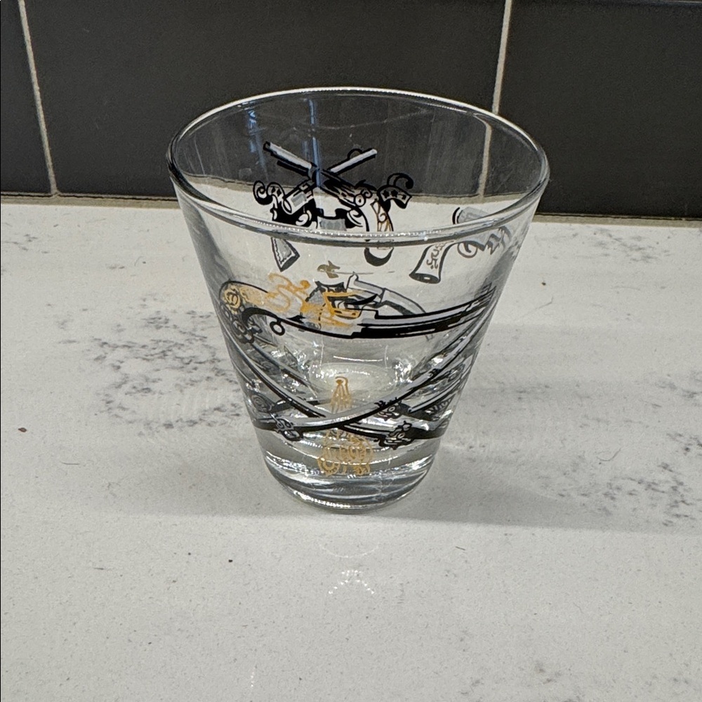 Vintage MCM Libbey Shot Glass Western Guns Pistols Barware Whiskey